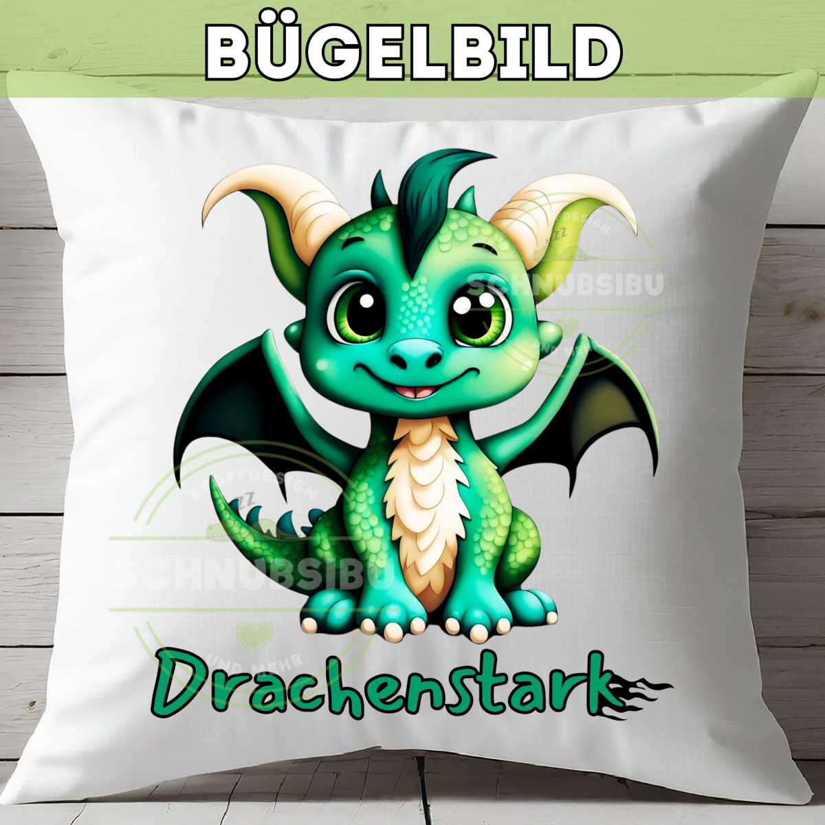 Bügelbild Drachenstark grün